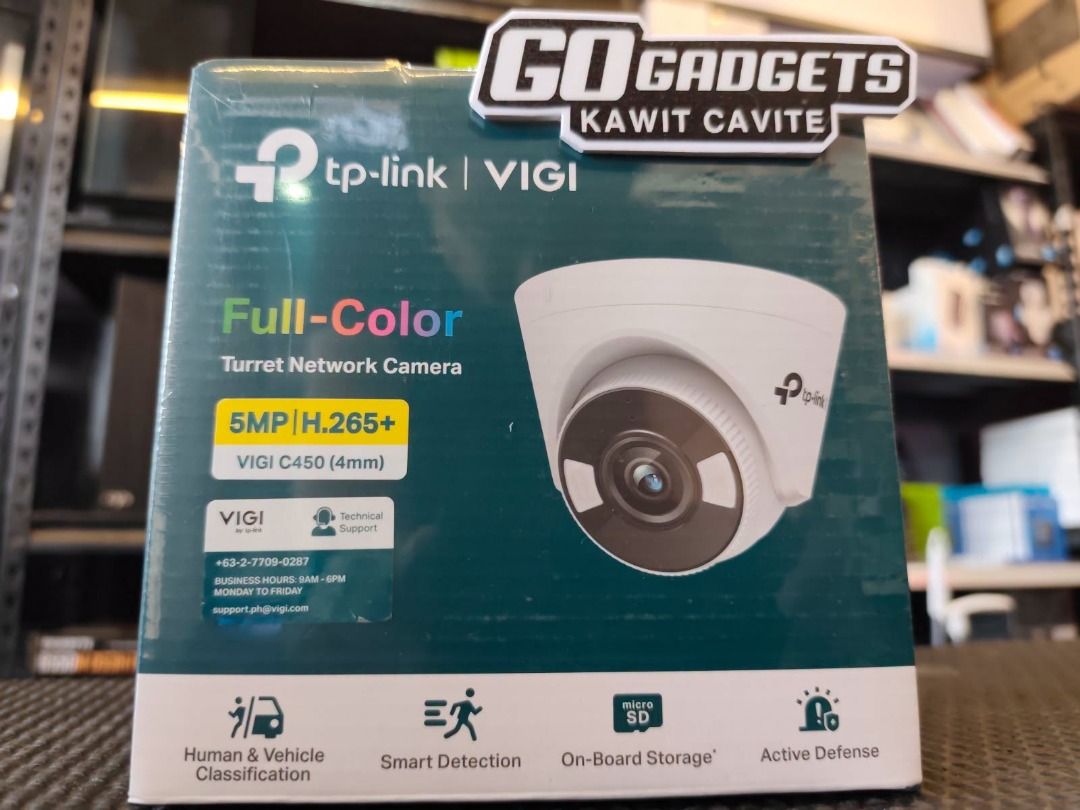 TP-Link VIGI C450 5MP Full-Color Turret Network Camera (Category: Security Systems & CCTV Cameras) located in Cavite. Submitted by jerickher83429 (Listing ID 1465341342, Image 1). Description: - Brand new and sealed in original packaging - 5MP Full-Color Turret Network Camera for crystal-clear footage - H.265+ video compression to save storage space - Smart motion detection with human and vehicle classification - Active defense system featuring b
