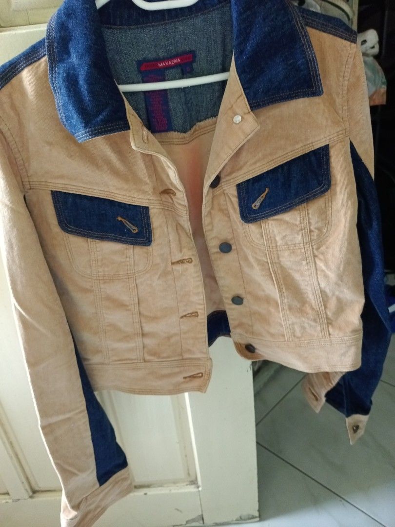 two-tone corduroy and denim jacket (Category: Coats, Jackets and Outerwear) located in Las Pinas. Submitted by erikashoppe (Listing ID 1465205323, Image 1). Description: armpit to armpit 18in length 17in.