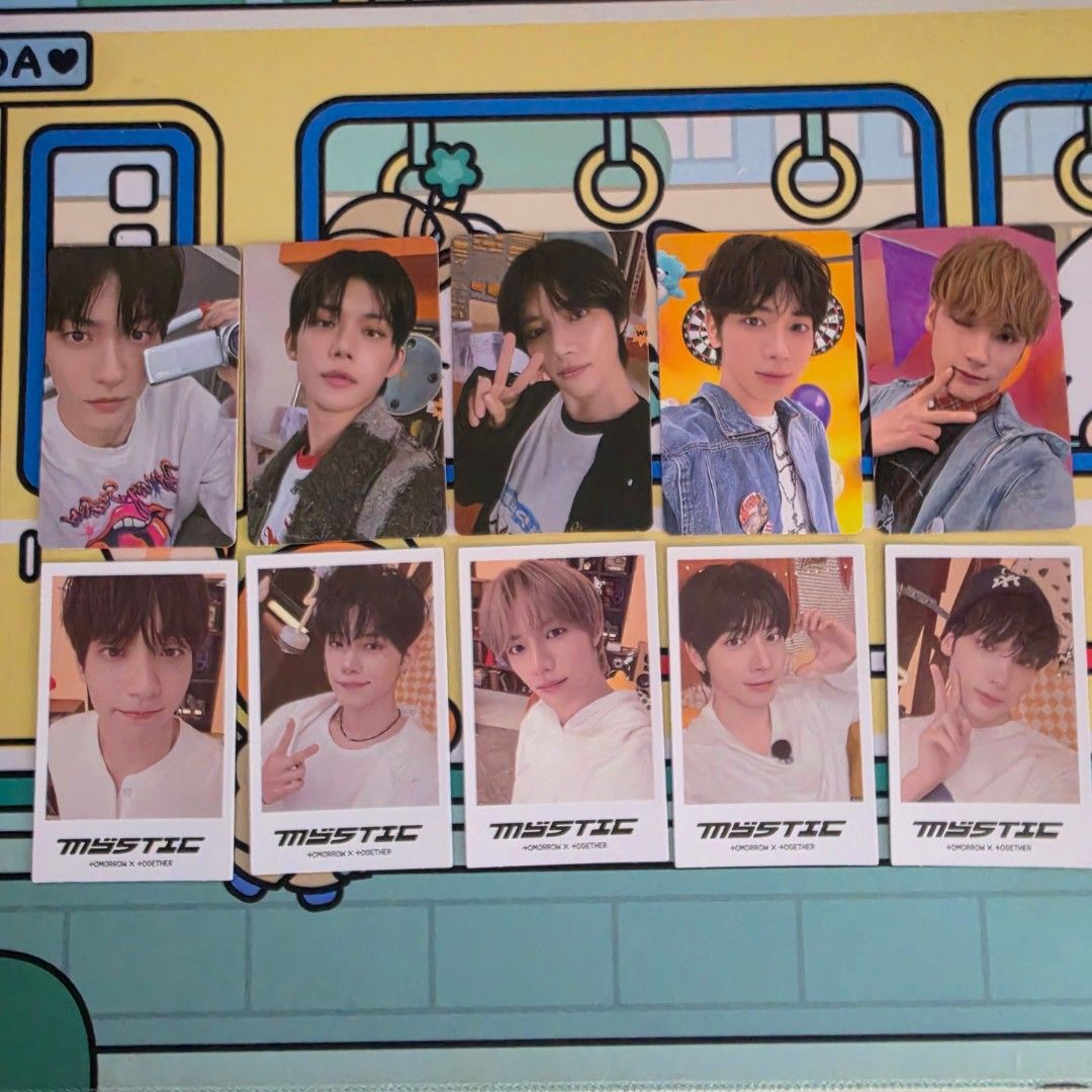 TXT Mystic Photocards (Category: K-Wave Merchandise) located in Paranaque City. Submitted by yunki0309 (Listing ID 1465209146, Image 1). Description: - 320php per member set: must take maknae (taehyun and huening kai) to get choi line (soobin yeonjun beomgyu) - set price: 1500 php - mop: bpi, gcash, ub, maya, maribank - mod: j&t express, same day delivery.