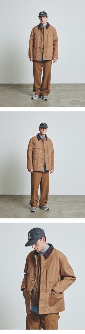 Uniform Bridge Brown Oxford Coverall Chore Jacket (Category: Coats, Jackets and Outerwear) located in Dinalupihan. Submitted by brokencasket (Listing ID 1465275063, Image 3). Description: Uniform Bridge Brown Oxford Coverall Chore Jacket Size M on tag. Measurements on photo. Model Height 5’8 .