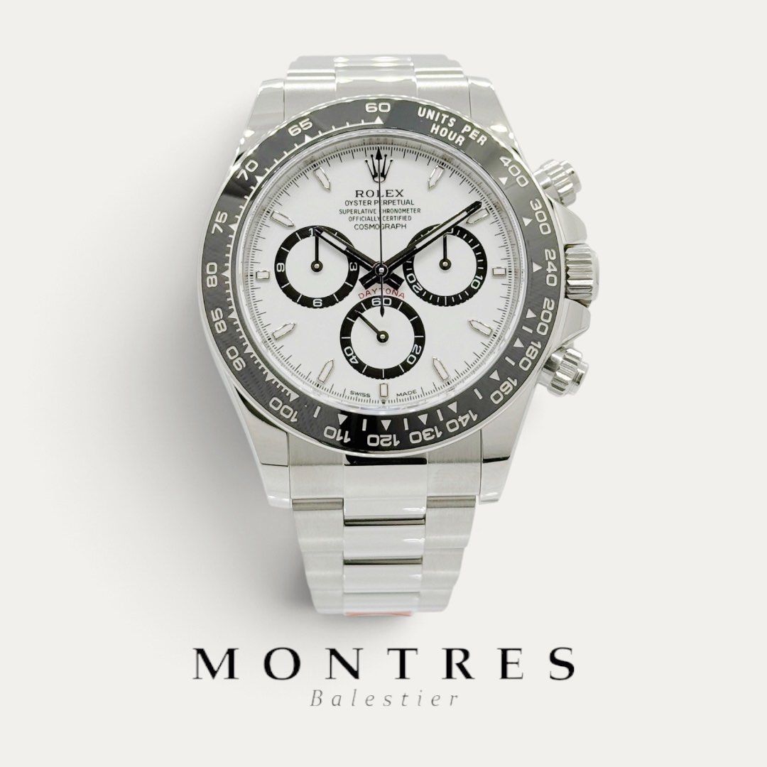 Unworn September 2026 Rolex Cosmograph Daytona 126500LN White Dial 126500 LN “Panda” (Category: Watches) located in Singapore. Submitted by montresbalestier (Listing ID 1465248084, Image 1). Description: Please follow us for updates on our latest watches! Brand: Rolex Model: Cosmograph Daytona Reference: 126500LN Size: 40MM Material: Stainless Steel & Ceramic Bezel Dial: White Condition: Unworn, unsized, double tags Warranty: Dated September 2026