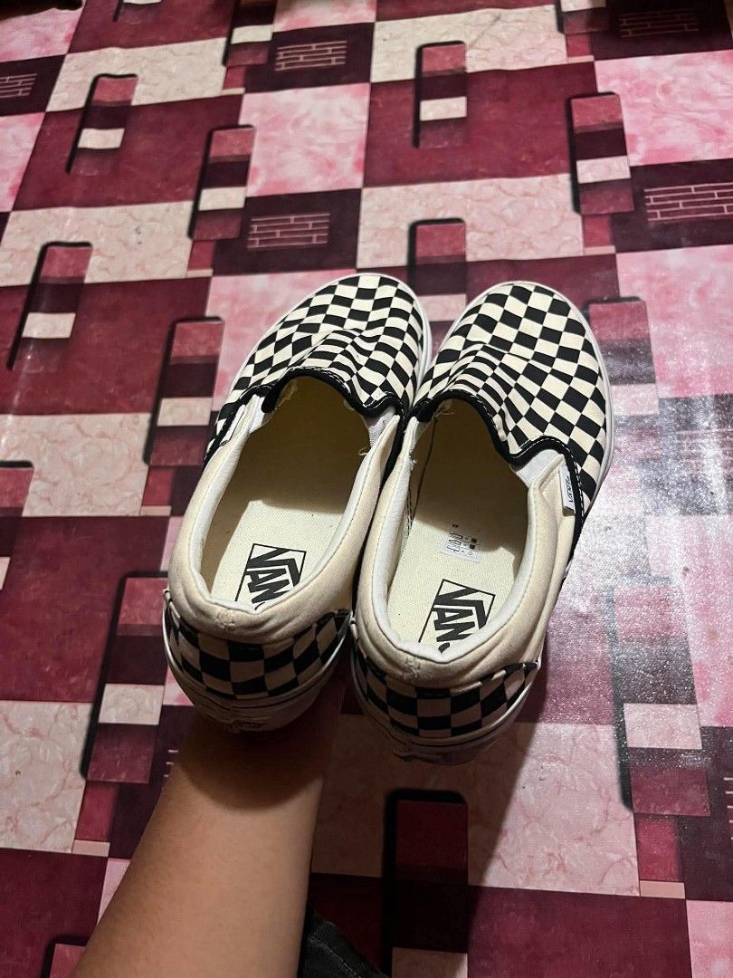 Vans Classic Checkerboard Slip-On Shoes (Category: Sneakers) located in Manila. Submitted by adzwilnams67005 (Listing ID 1465331008, Image 2). Description: - Authentic Vans checkerboard slip-ons - Classic black and white canvas upper - Durable waffle rubber outsole with great grip - Easy slip-on style with elastic side accents - Clean white midsoles and branded heel tags - Gently used a few times and ready to wear.