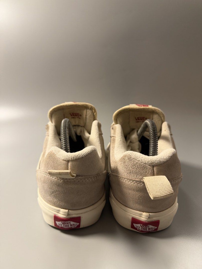 Vans KNU Old Skool Beige Suede Sneakers (Category: Sneakers) located in Quezon City. Submitted by markieexp (Listing ID 1465284644, Image 3). Description: - Brand: Vans - Style: Low-top suede sneakers with classic side stripe - Color: Beige uppers with white laces and off-white soles - Features: Heel pull tabs, durable rubber waffle outsoles - Size: US Men 8 / Women 9.5 - Condition: Clean uppers with minimal sole wear.