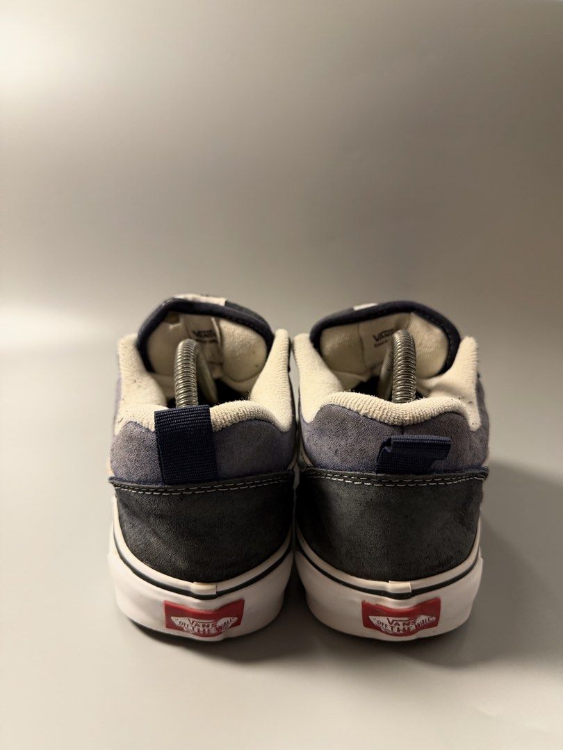 Vans KNU Old Skool Blue White Sneakers (Category: Sneakers) located in Caloocan City. Submitted by maempenafi21452 (Listing ID 1465282879, Image 3). Description: - Brand: Vans Old Skool - Color: Navy Blue and White - Size: Men's US 10.0 - Material: Suede and canvas upper with standard waffle rubber outsole - Features: Iconic side stripe, chunky white laces, padded ankle collar, and rear pull tab - Style: Classic skate shoes.