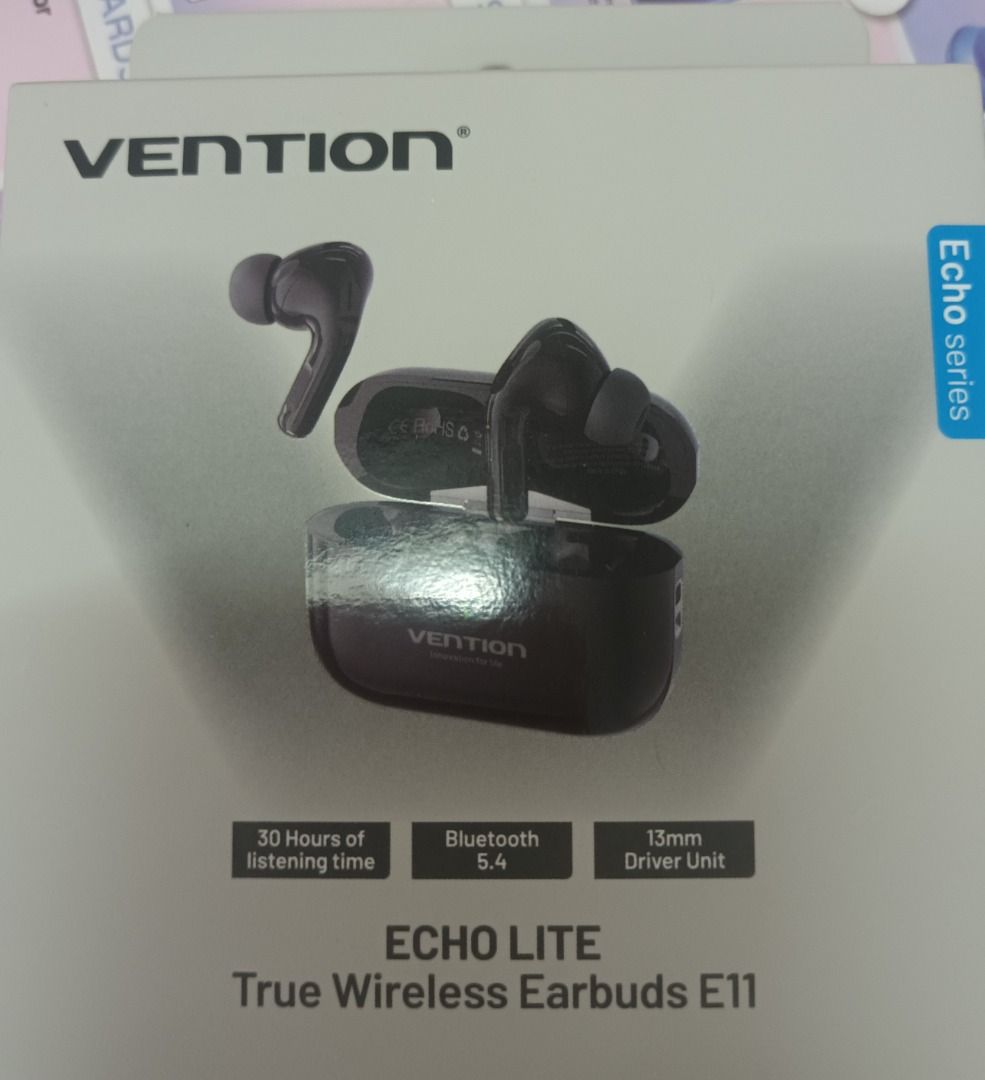 Vention Echo Lite True Wireless Earbuds E119 (Category: Earphones) located in Manila. Submitted by ipstuff23 (Listing ID 1465382571, Image 1). Description: - Brand new & unopened: Comes in the original sealed box, ready for gifting or personal use - Latest Bluetooth 5.4: Ensures a stable, seamless, and lag-free wireless connection - All-day battery life: Enjoy up to 30 hours of total listening time with the charging case - Immersive sound: Equipp