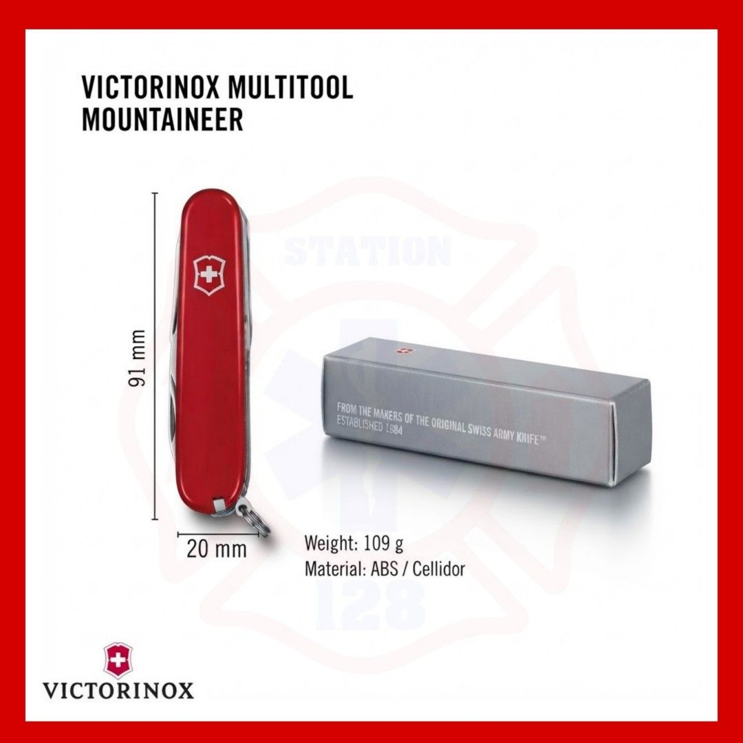 Victorinox Mountaineer Swiss Army Knife Red Multitool (Category: Hiking & Camping) located in Quezon City. Submitted by artegiftshop (Listing ID 1465215321, Image 2). Description: 🏔️ Victorinox Mountaineer Swiss Army Knife – Red 🔴 🛠️ 18 Functions – Compact multitool for everyday use, travel, and outdoor adventures. ✂️ Scissors & Nail File – Handy tools for quick tasks. 🔩 Metal Saw – Built for practical outdoor use. 🇨🇭 Swiss Made – Quality c