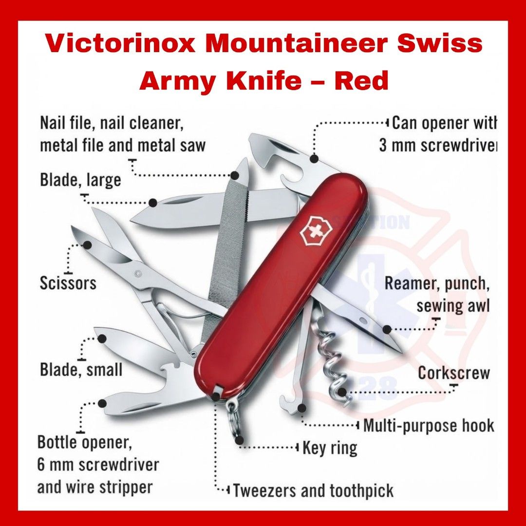 Victorinox Mountaineer Swiss Army Knife Red Multitool (Category: Hiking & Camping) located in Quezon City. Submitted by artegiftshop (Listing ID 1465215321, Image 3). Description: 🏔️ Victorinox Mountaineer Swiss Army Knife – Red 🔴 🛠️ 18 Functions – Compact multitool for everyday use, travel, and outdoor adventures. ✂️ Scissors & Nail File – Handy tools for quick tasks. 🔩 Metal Saw – Built for practical outdoor use. 🇨🇭 Swiss Made – Quality c