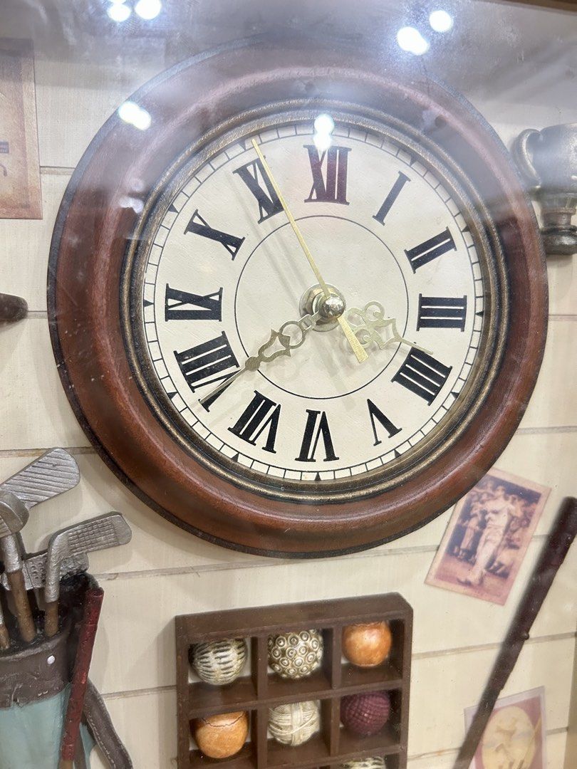 Vintage 3D Golf Shadow Box Wall Clock! (Category: Vintage Collectibles) located in Bustos. Submitted by gthings.collectibles (Listing ID 1465290376, Image 3). Description: Looking for the perfect piece para sa inyong man cave, office, o library? ⛳️🕰️ Yours at ₱1800 only !! For sale: Vintage 3D Golf Shadow Box Wall Clock! • Classic & Nostalgic Design: May detailed mini teal golf bag, vintage-patterned balls, miniature shoes, at historical golfer 