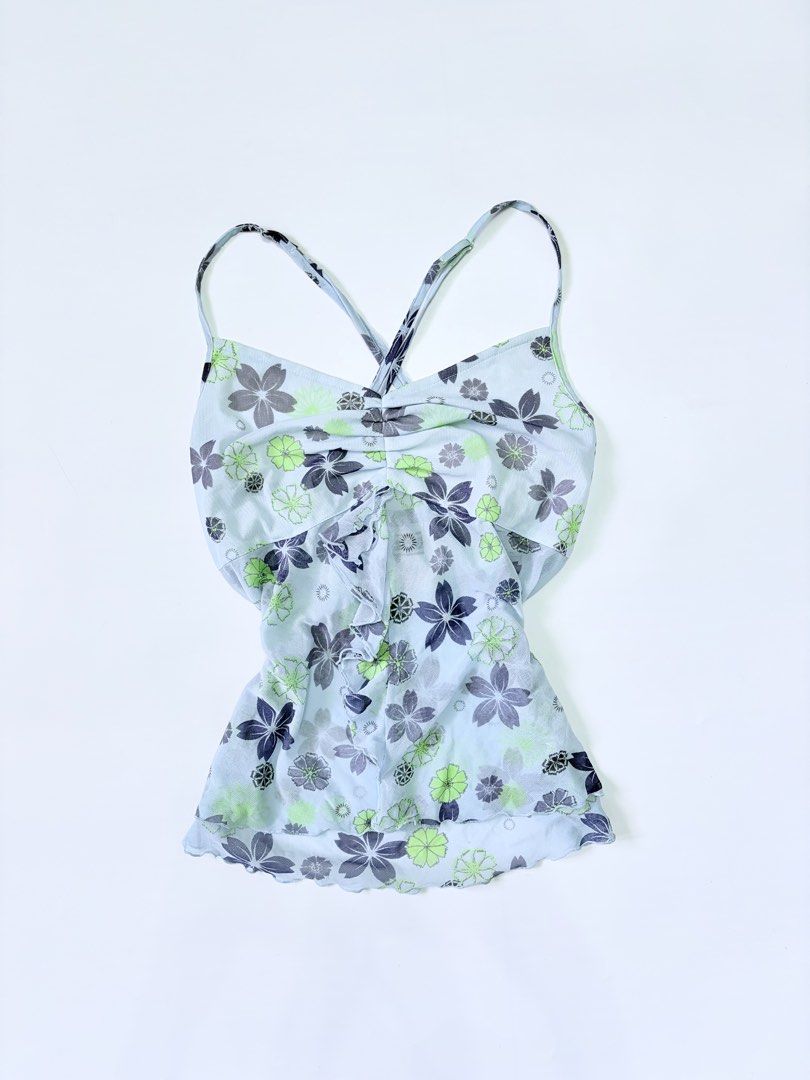 Vintage Blue Mesh Floral Flowy Top (Category: Sleeveless) located in Pilar. Submitted by kaiireverie (Listing ID 1465262227, Image 1). Description: xs-m.