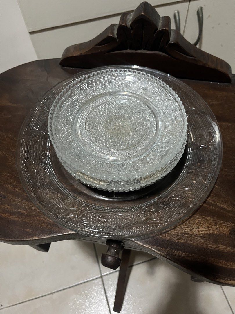 Vintage Glass Plates (Category: Other Kitchenware & Tableware) located in Makati City. Submitted by declutter1210 (Listing ID 1465370592, Image 1). Description: Vintage crystal glass plates 6x small plates ₱70 each 1x big plate ₱100 Never been used Poblacion, Makati.