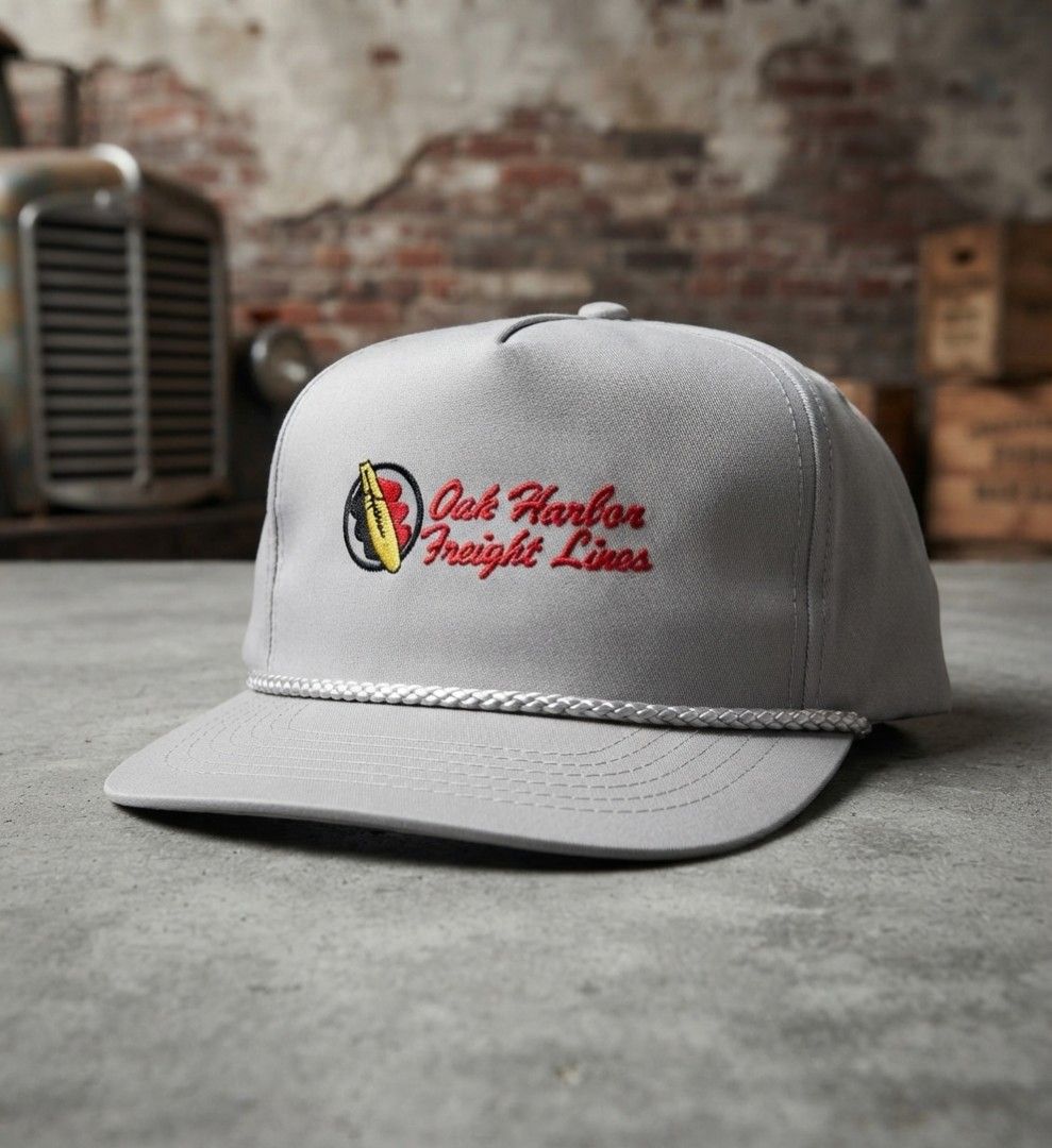 Vintage Oak Harbor Freight Lines Tan Snapback Hat - No Problem Brand (Category: Caps & Hats) located in Binangonan. Submitted by yuristalin888 (Listing ID 1465173241, Image 1). Description: Add some retro logistics style to your collection with this vintage Oak Harbor Freight Lines snapback hat. The cap features a light tan/beige crown, a braided rope across the base of the crown, and a classic embroidered "Oak Harbor Freight Lines" logo with a c