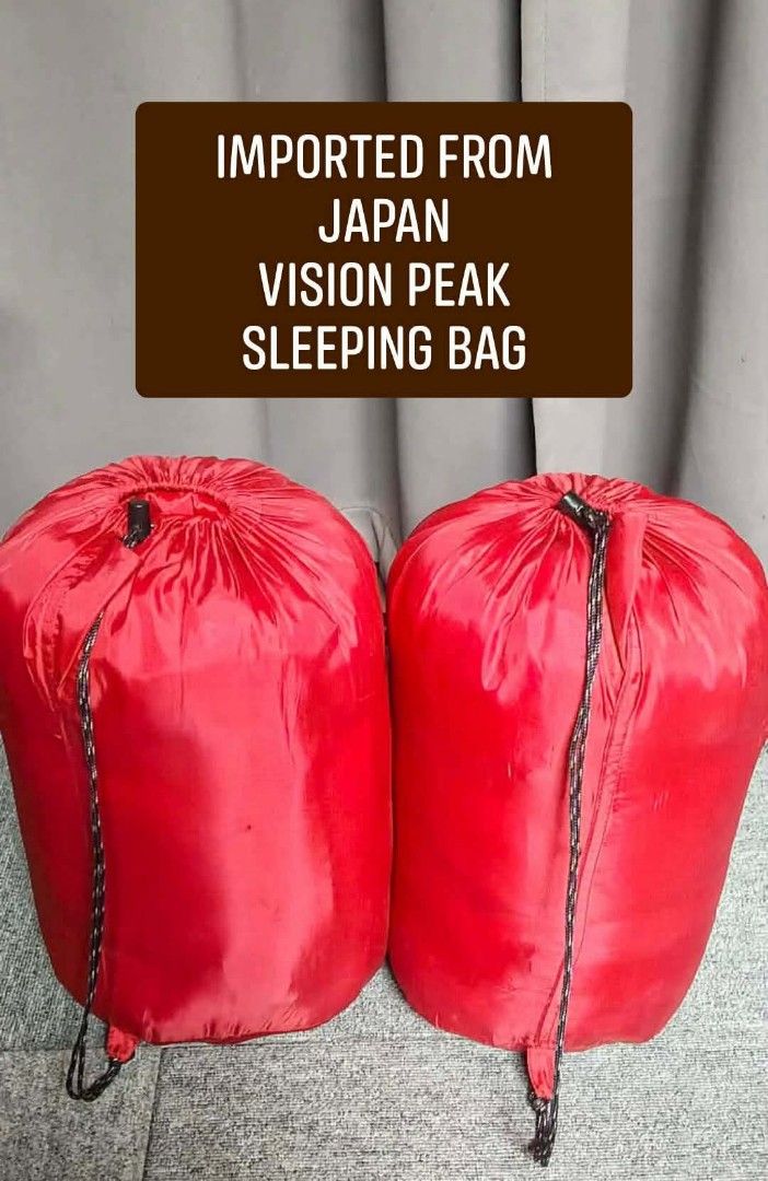 Vision Peak Sleeping Bag Imported From Japan (Category: Hiking & Camping) located in Valenzuela. Submitted by se_japansurplus (Listing ID 1465349685, Image 1). Description: IMPORTED FROM JAPAN VISION PEAKS BRAND SLEEPING BAG(2pcs.) 🎌WITH BAG CARRIER 🎌GOOD FOR HIKING,CAMPING,PICNIC 🎌PWEDENG SINGLE USE 🎌PWEDENG GAWING INNER MAT AT KUMOT NO ISSUE‼️ MINIMAL MARK OF USAGE ONLY.
