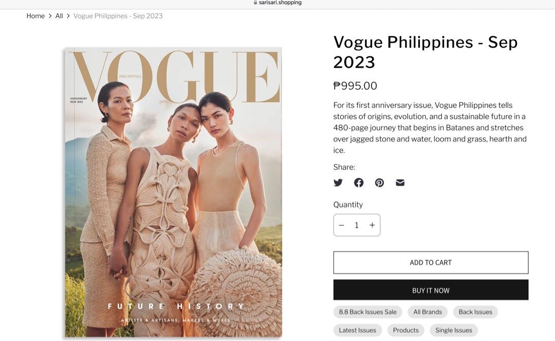 Vogue Philippines 2023 Anniversary Issue (Category: Magazines) located in Solano. Submitted by renee.922 (Listing ID 1465250312, Image 2). Description: September 2023 Anniversary Issue Not yet opened.