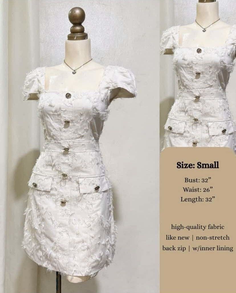 White Textured Classy Dress (Category: Dresses) located in Manila. Submitted by nc.pantone (Listing ID 1465188770, Image 1). Description: Fits S-M.
