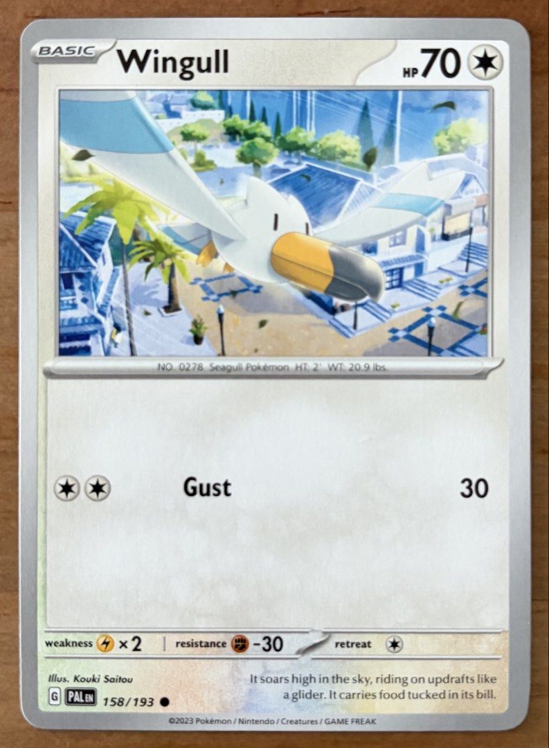 Wingull | Pokemon Cards ~ Paldea Evolved (Category: Raw Singles) located in Makati City. Submitted by cardlab (Listing ID 1465208181, Image 1). Description: Items are 💯 authentic/original/legit. About The Card: •Language: EN • Number: 158/193 • Common • Normal FOR: • Cards ₱99 and below with Card Sleeves • Cards ₱100 and up with Card Sleeves and Used Toploader • ₱10 for Bnew Tops Packaging (If Shipping): ✔️ Plastic cover ✔️ Cardboard ✔️ Bubble w