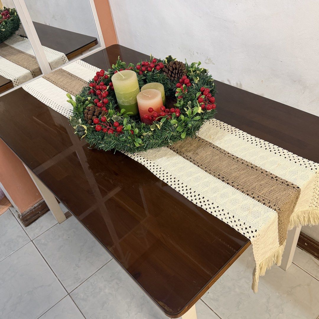 Wooden Dining Table with Glass Top (Category: Tables & Sets) located in Marikina City. Submitted by icebear0821 (Listing ID 1465354856, Image 2). Description: - Solid wooden table with glass top - 6 Seater - Condition: Sturdy build and clean surface with minor wear on the white legs.