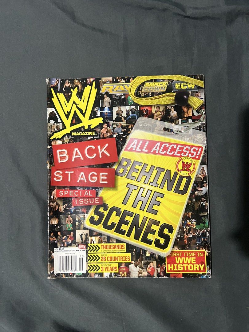 WWE Magazine Backstage Special Issue Behind The Scenes (Category: Magazines) located in Manila. Submitted by shoptoji (Listing ID 1465306081, Image 1). Description: - 7.5-8.5/10 condition pm me for detailed pics - Item: WWE Magazine Backstage Special Edition (Circa 2009) - Content: Behind-the-scenes coverage of Raw, SmackDown, and ECW with thousands of photos across 26 countries - Condition: Heavy shelf wear along edges, spine creases, and genera
