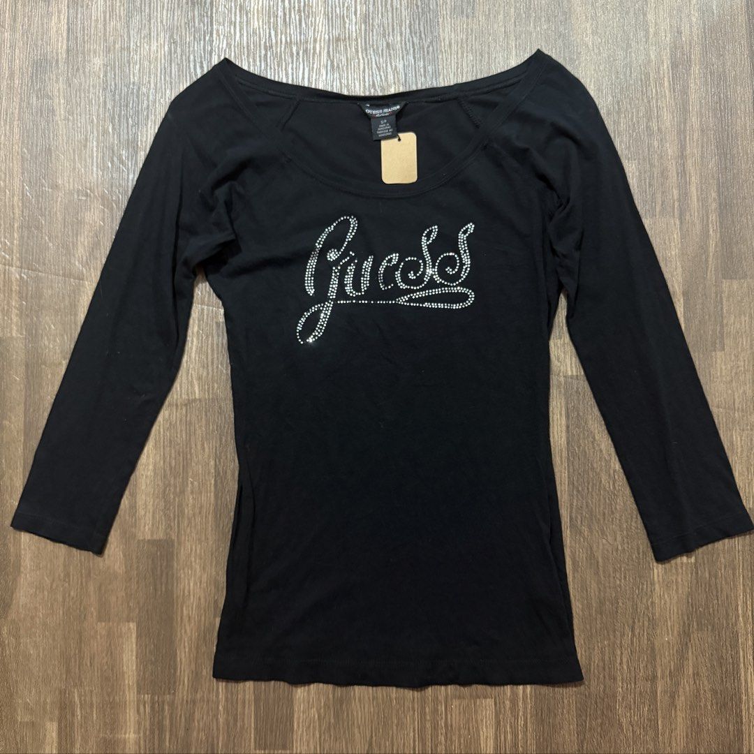 y2k mcbling Guess script rhinestones beaded top (Category: Longsleeves) located in Pasig City. Submitted by misssynergy1800 (Listing ID 1465240989, Image 1). Description: .