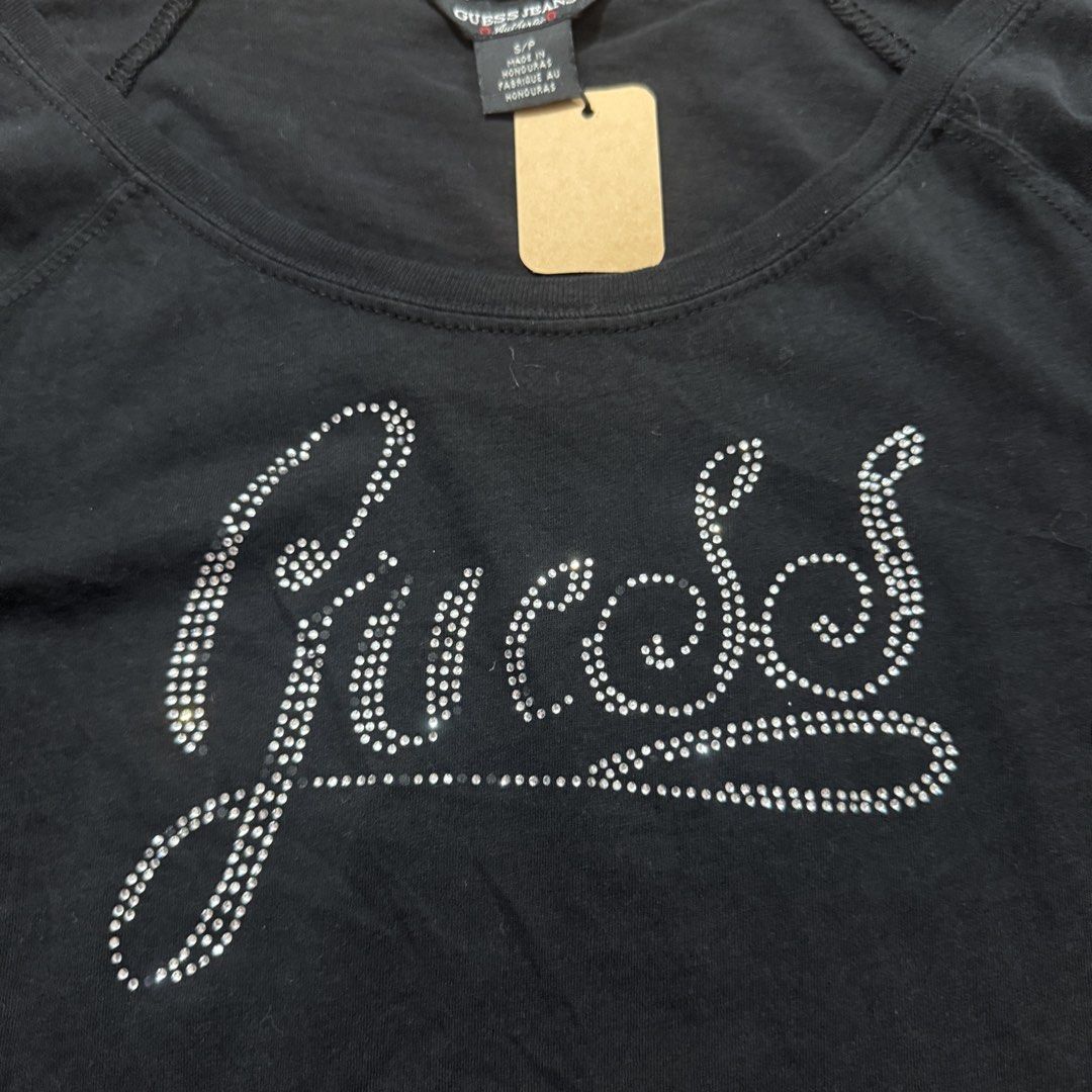 y2k mcbling Guess script rhinestones beaded top (Category: Longsleeves) located in Pasig City. Submitted by misssynergy1800 (Listing ID 1465240989, Image 2). Description: .