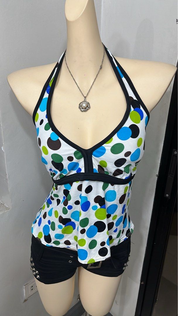 Y2k polkadots halter tankini (Category: Others Tops) located in Caloocan City. Submitted by onlyfromthepast (Listing ID 1465315841, Image 3). Description: 9/10 condition Large ✅My bio before purchasing tia💕 ✅ All items are fresh from bales, Pls expect dirt,dust or stains.