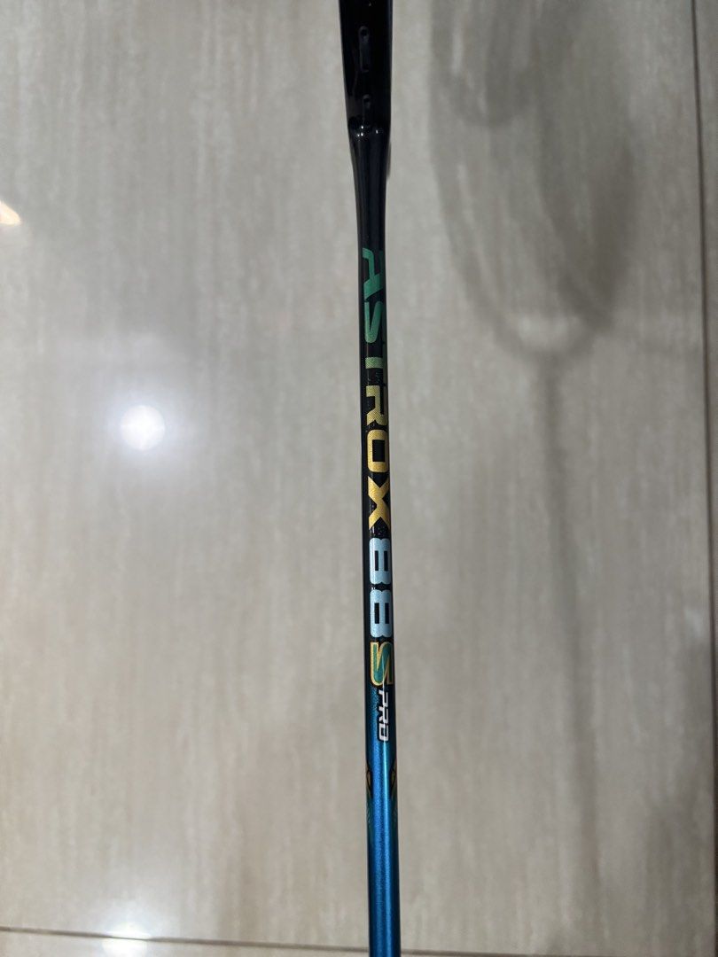 Yonex Astrox 88S Pro Badminton Racket (Category: Racket and Ball Sports) located in Manila. Submitted by mr2sports888 (Listing ID 1465377654, Image 2). Description: Yonex Astrox 88S Pro badminton racket. Men's doubles design endorsed by Kevin S. Sukamuljo. Isometric head shape. High-performance frame built for doubles players seeking precise control and sharp smashes. Standard length shaft with multi-colored detailing including black, green, and 