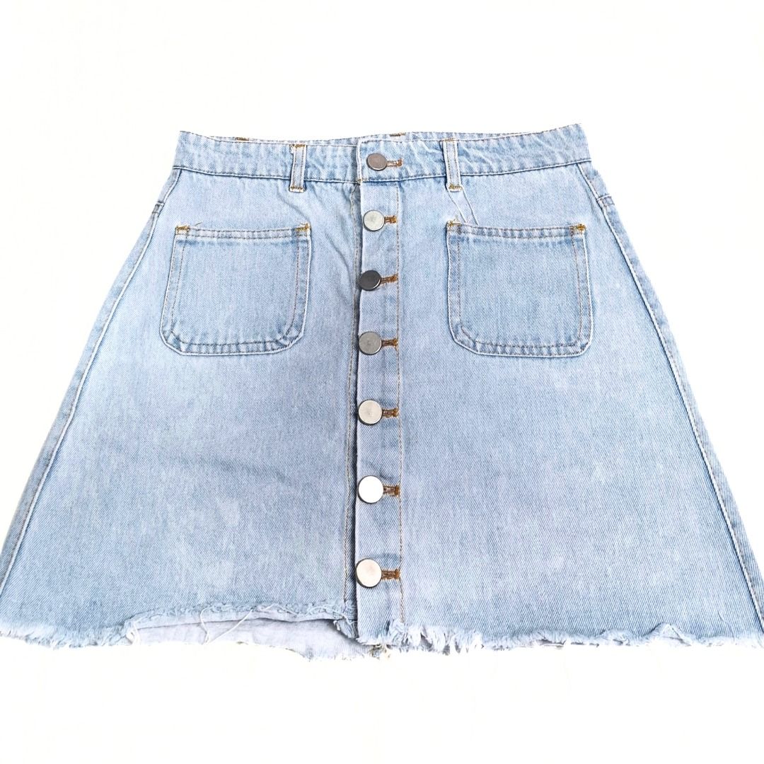 ZARA AUTHENTIC DENIM skirt (Category: Skirts) located in Baguio. Submitted by a.ugustt (Listing ID 1465253881, Image 1). Description: 27-28 | L: 15" hard denim | light blue not stretchable | high-waisted.