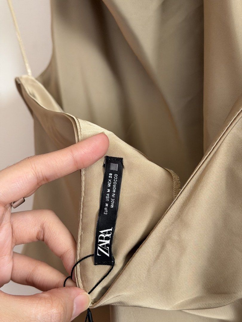 Zara Light Khaki Satin Halter Top (Category: Sleeveless) located in Paranaque City. Submitted by consciouscleanout (Listing ID 1465381412, Image 3). Description: Only worn to fit. Bought for 1,795.