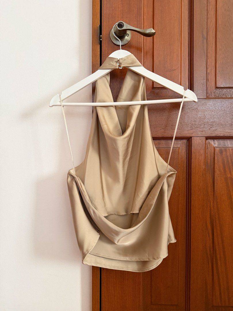 Zara Light Khaki Satin Halter Top (Category: Sleeveless) located in Paranaque City. Submitted by consciouscleanout (Listing ID 1465381412, Image 2). Description: Only worn to fit. Bought for 1,795.