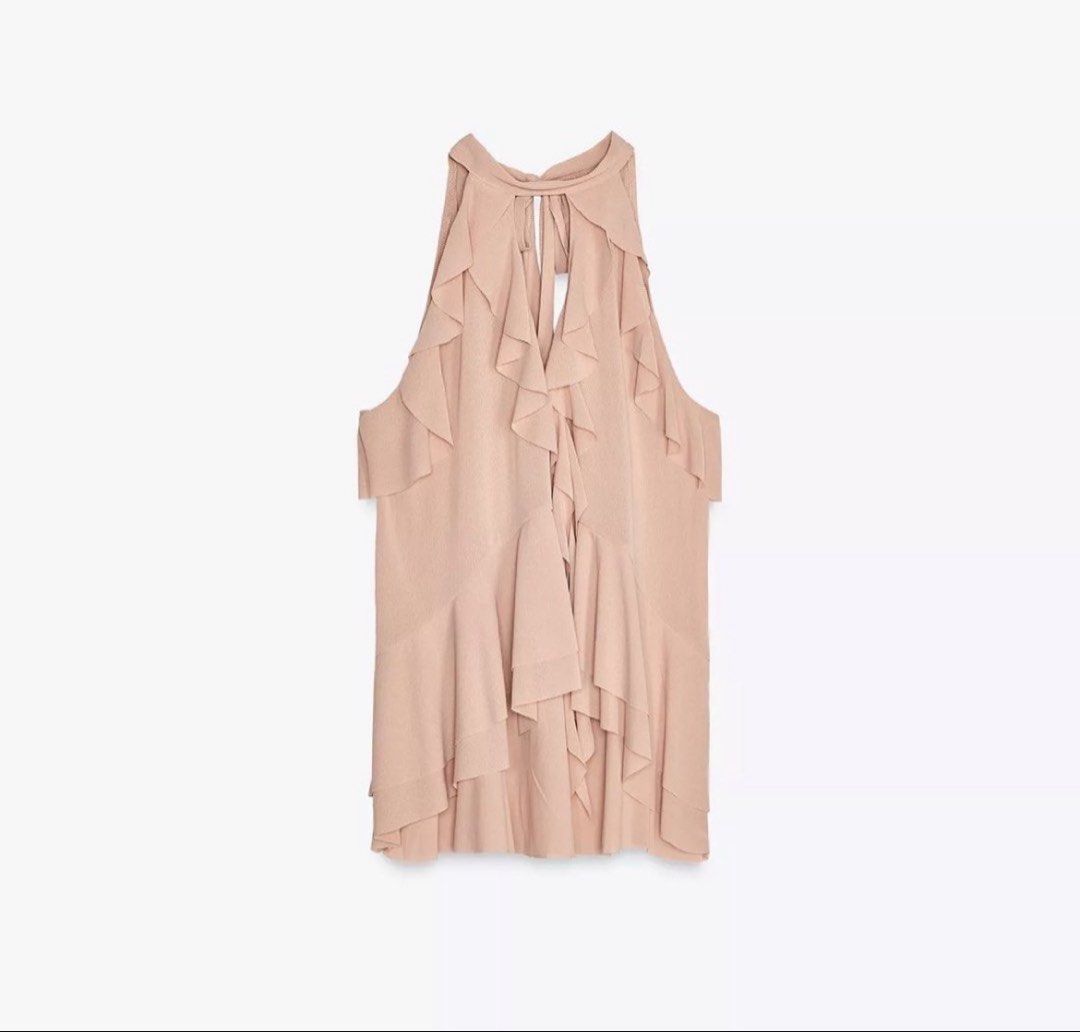 Zara Pink Ruffle Halter Neck Top (Category: Sleeveless) located in Manila. Submitted by vls10 (Listing ID 1465339419, Image 2). Description: Lowballers won’t be entertained! Pls be reasonable with your offers :) - Authentic and brand new with tags! - Color: Muted Pink - Size M - No flaws or anything :) - Very elegant; can also be used for formal events with trousers! selling for only PHP 750! 📍: Quezon City (near city hall) 💵: Gcash/ BPI Bank T