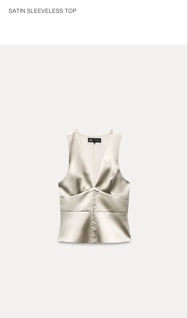 Zara Satin Sleeveless Top (Category: Blouses) located in Olongapo. Submitted by aemax.cgtrading (Listing ID 1465242588, Image 1). Description: Used once only, but damaged a little. Its unnoticeable though. Hook closure. .