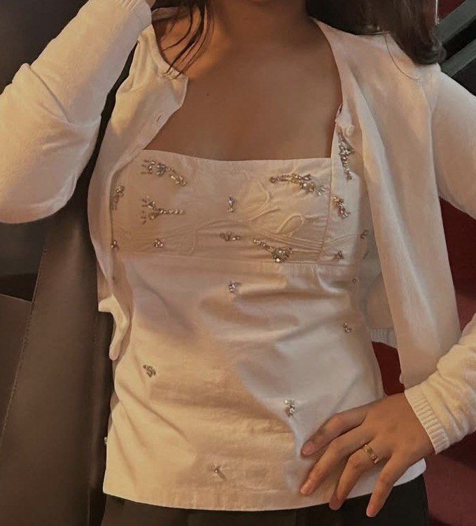 ZARA White Embellished Cami Top (Category: Sleeveless) located in Batac City. Submitted by cjl08 (Listing ID 1465298596, Image 3). Description: .