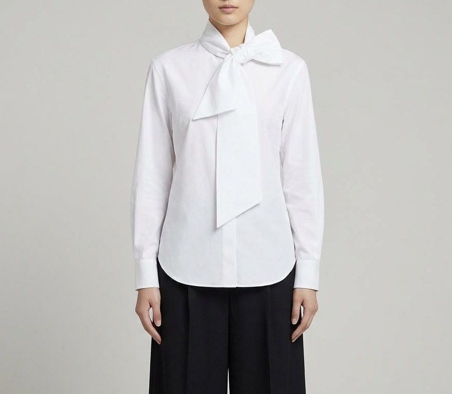 ZARA White Poplin Bow Tie Neck Longsleeve (Category: Shirts) located in Caloocan City. Submitted by declutteringph. (Listing ID 1465331444, Image 1). Description: Size S on the tag! Measurements: Dimension (inches) flat laid Shoulder- 19” Pit to pit - 21” Length - 26” - 29” Sleeves Length-22” .