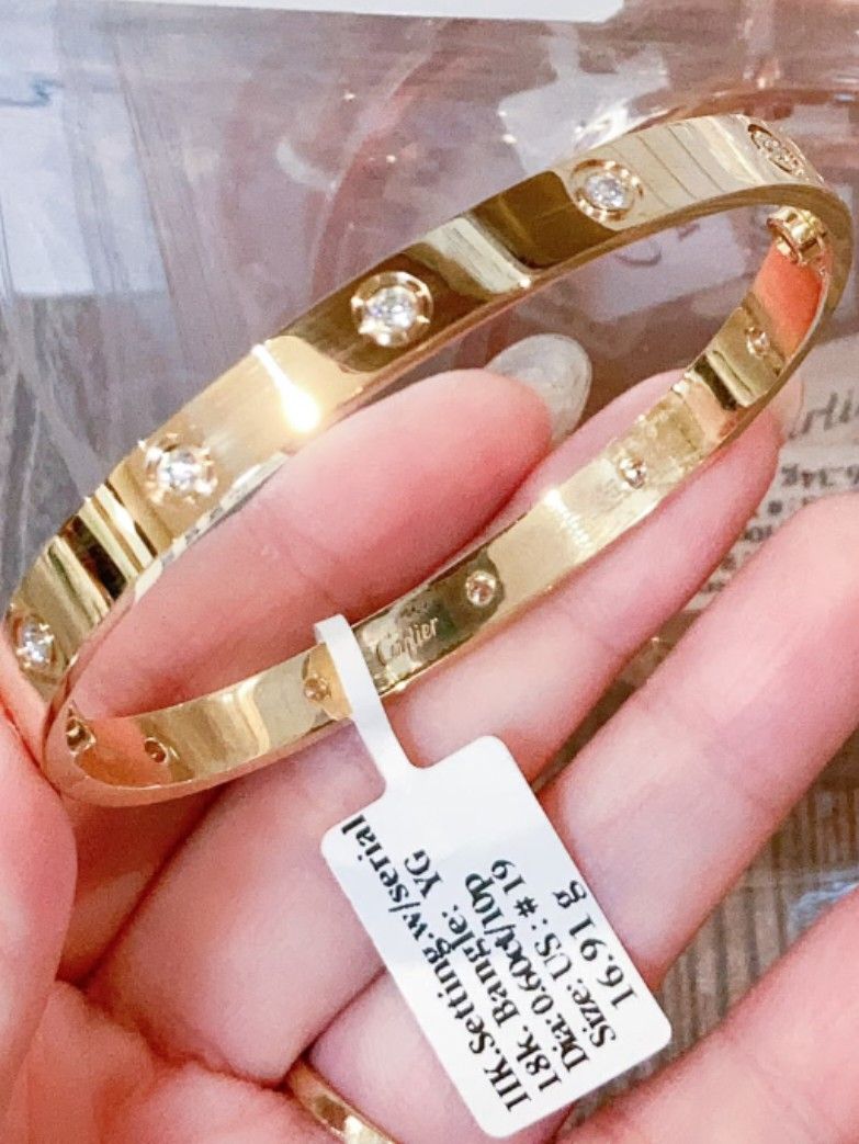 18k yg 10pc diamond love bangle hk setting (Category: Luxury Accessories) located in Manila. Submitted by luxesparks (Listing ID 1467062691, Image 1). Description: .