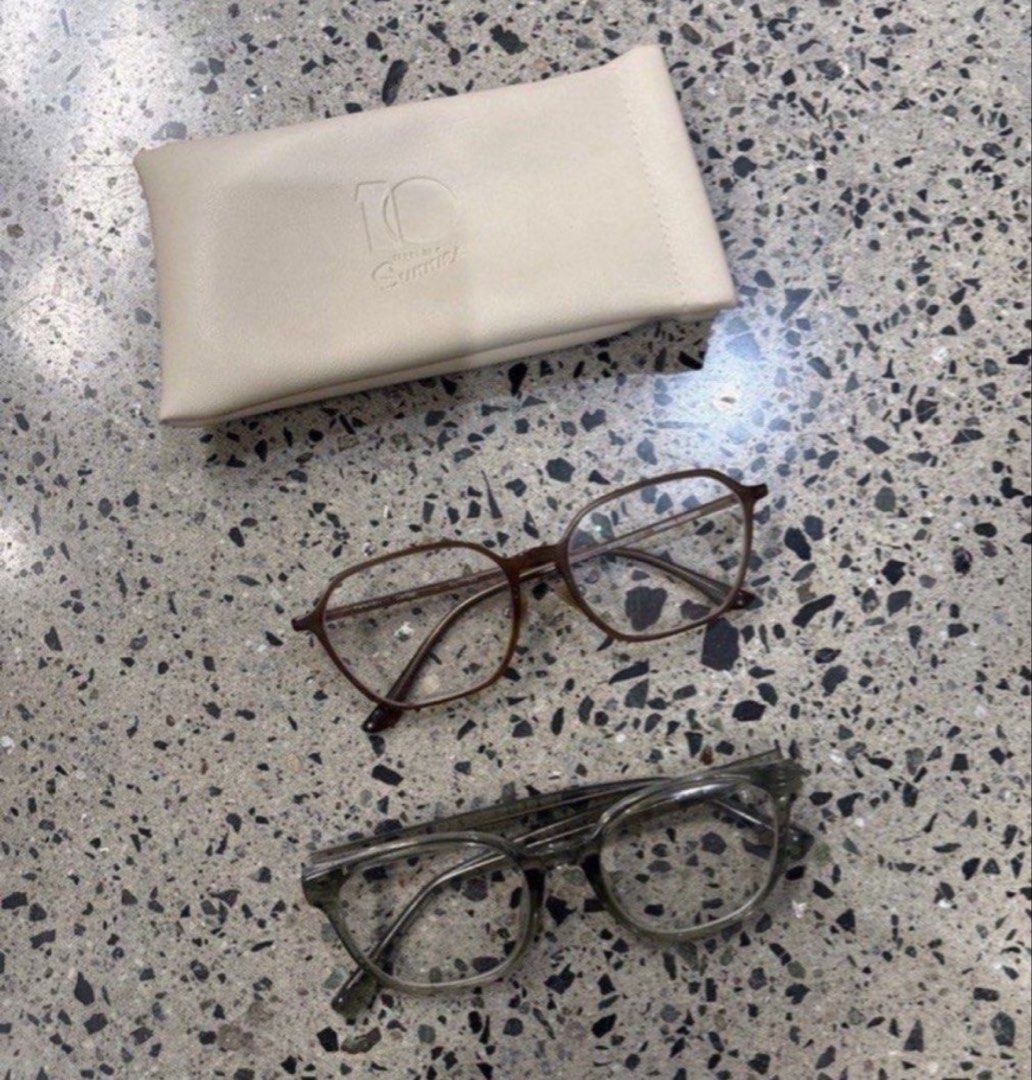2 Sunnies Studios Eyewear Bundle With Case (Category: Sunglasses & Eyewear) located in Manila. Submitted by everythingwlove (Listing ID 1467026161, Image 1). Description: - Brand: Sunnies Studios - Quantity: 2 pairs of frames with clear lenses - Frame 1: Brown. heksinki 50-50 - Frame 2: Green frame 50-50 - Inclusion: Free beige leatherette pouch case - Condition: Clean and well-maintained - minimal scratches .
