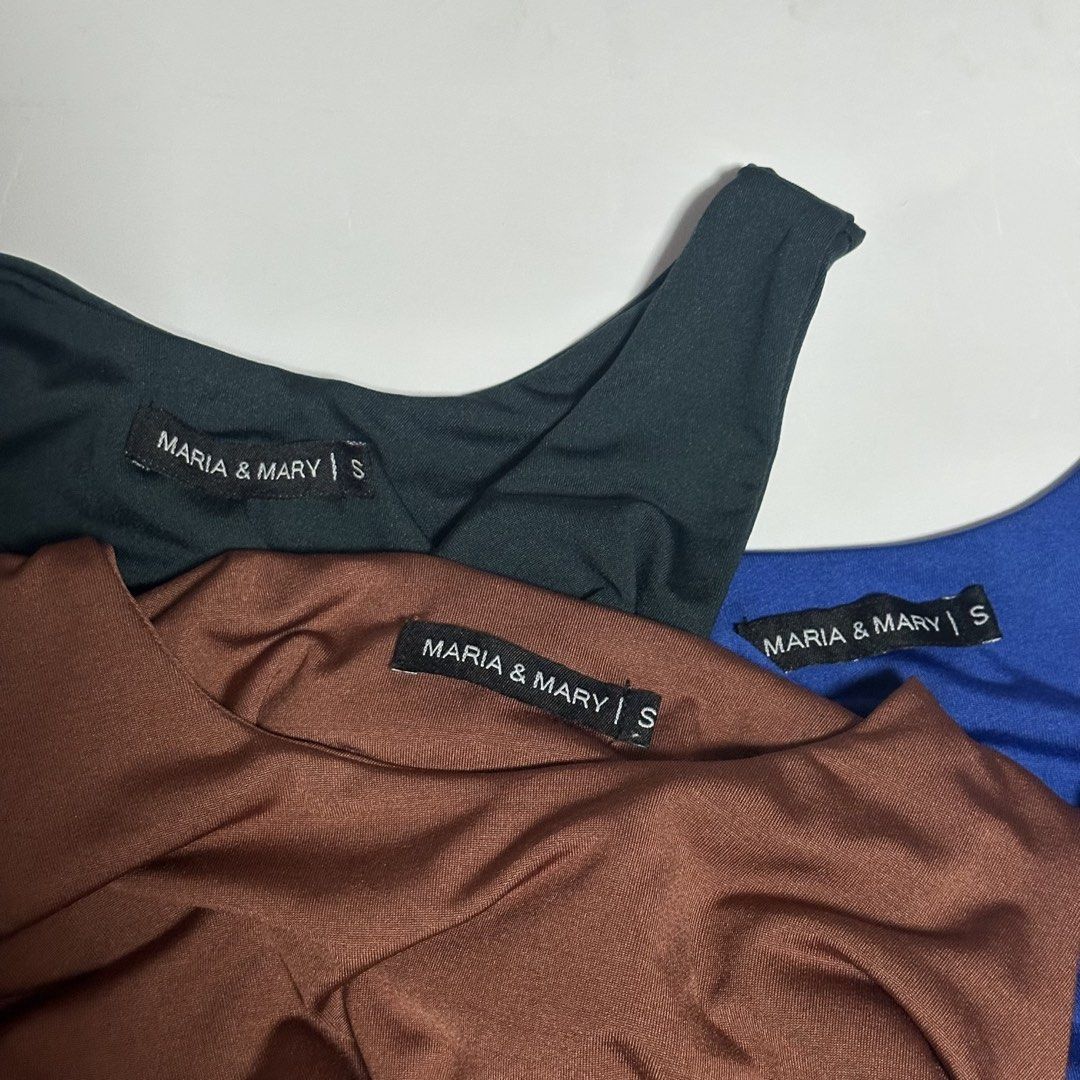 3PC BUNDLE: Maria & Mary Bodysuit Tank Top (Category: Sleeveless) located in Quezon City. Submitted by gg.finds (Listing ID 1467135063, Image 3). Description: - brand new, never worn. orig price is around 250 each. get all for 600! - round neck, sleeveless, snap button bodysuit - lightweight and breathable material, very comfy and flattering, perfect for daily wear - size is Small on tag - colors: ✅ FOREST GREEN (see when worn on slide 5) ✅ CHOCO
