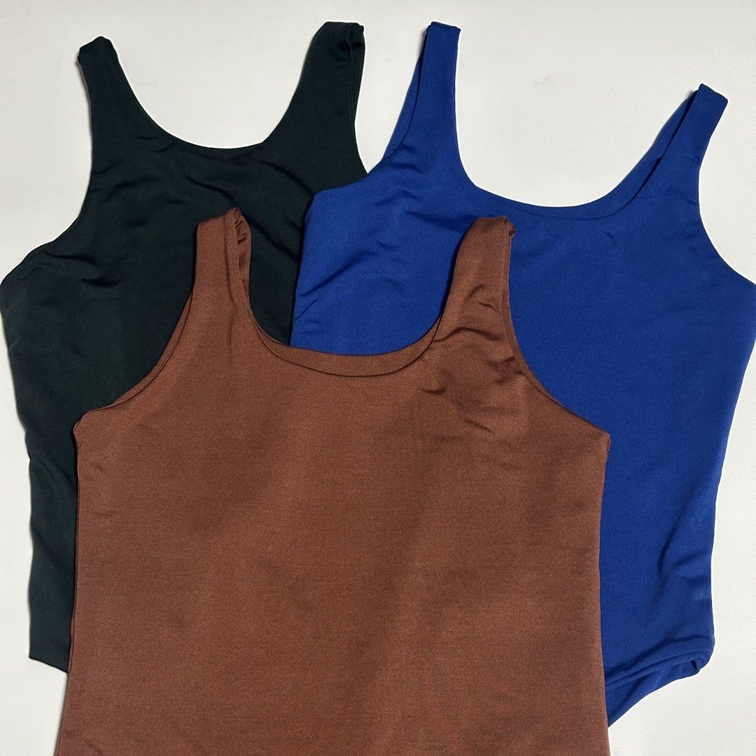 3PC BUNDLE: Maria & Mary Bodysuit Tank Top (Category: Sleeveless) located in Quezon City. Submitted by gg.finds (Listing ID 1467135063, Image 1). Description: - brand new, never worn. orig price is around 250 each. get all for 600! - round neck, sleeveless, snap button bodysuit - lightweight and breathable material, very comfy and flattering, perfect for daily wear - size is Small on tag - colors: ✅ FOREST GREEN (see when worn on slide 5) ✅ CHOCO