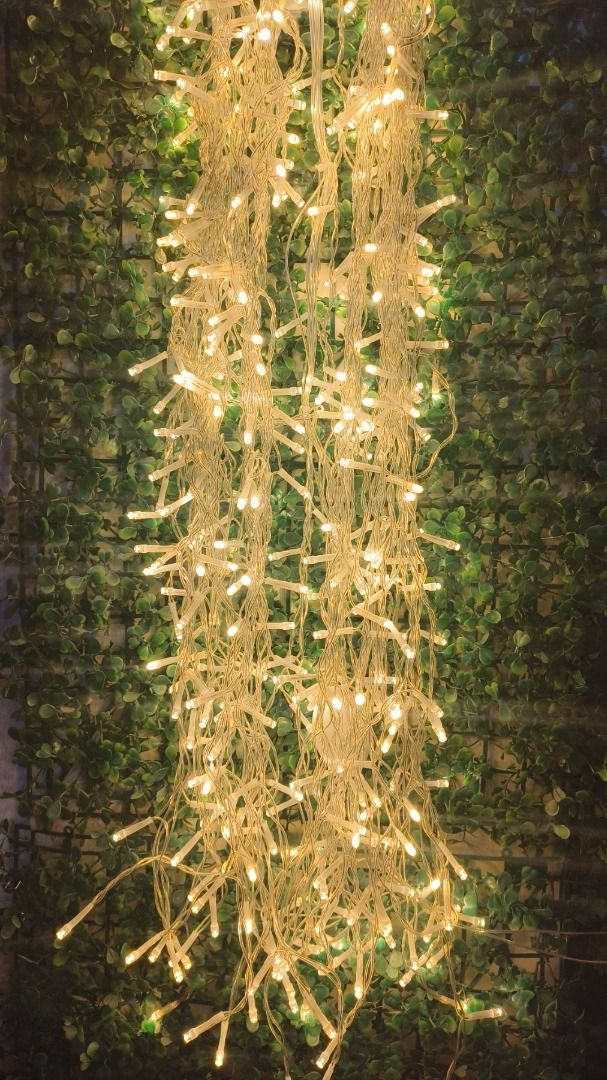 400LEDS Steady Curtain Lights (Category: Other Home Decor) located in Manila. Submitted by glenndy_07 (Listing ID 1466996623, Image 2). Description: 400 LEDS Ice Steady Curtain Lights Price: P850.00 Product Specifications: Product Code: CL69149 LED Count: 400LED Lighting Mode: Steady Dimensions: 6 meters (width) x 80cm (drop height) Wire Type: Clear Colours Available: White, Warm White Voltage: 220V Wattage: 12W Certification: ICC Certified.