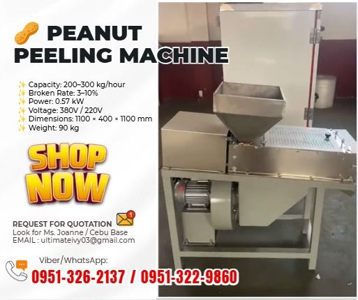 🥜 Peanut Peeling Machine for Sale (Category: Everything Else Others) located in Caloocan City. Submitted by annedacey222680 (Listing ID 1466974707, Image 1). Description: 💰 Price: ₱122,850.00 ✨ Capacity: 200–300 kg/hour ✨ Broken Rate: 3–10% ✨ Power: 0.57 kW ✨ Voltage: 380V / 220V ✨ Dimensions: 1100 × 400 × 1100 mm ✨ Weight: 90 kg ✅ Efficient peanut peeling performance ✅ Designed to help remove peanut skins ✅ Suitable for peanut processing busin
