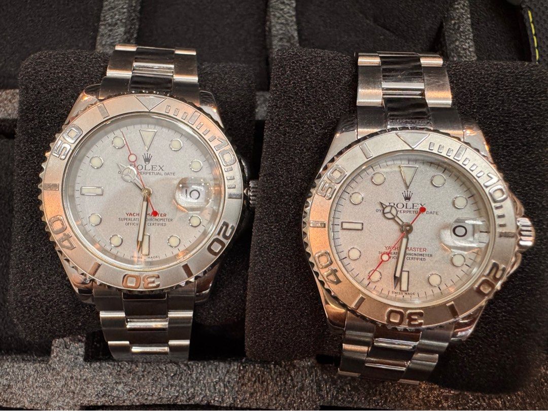 ⌚ ROLEX YACHT-MASTER — HIS & HERS (Category: Luxury Watches) located in Quezon City. Submitted by jamescarlos_2025 (Listing ID 1465176142, Image 3). Description: Matching Rolex Yacht-Master Pair — Vintage Collection 👨 HIS: Rolex Yacht-Master 40mm Ref. 16622 • Stainless Steel & Platinum • Silver/Platinum dial • Oyster bracelet • Date with Cyclops • Rolex guarantee dated November 15, 2000 👩 HERS: Rolex Yacht-Master 35mm Ref. 168622 • Stainless St