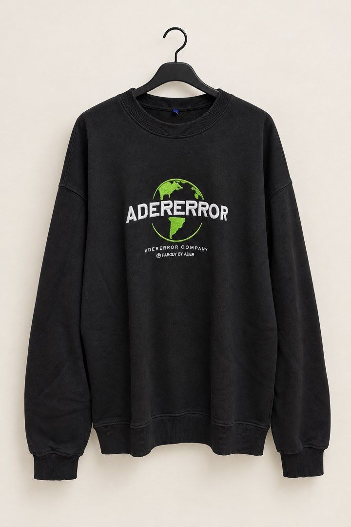 ADERERROR Black Earth Logo Sweatshirt (Category: Coats, Jackets and Outerwear) located in Caloocan City. Submitted by nlubon (Listing ID 1460425801, Image 1). Description: Size medium Dimes 22 by 27.