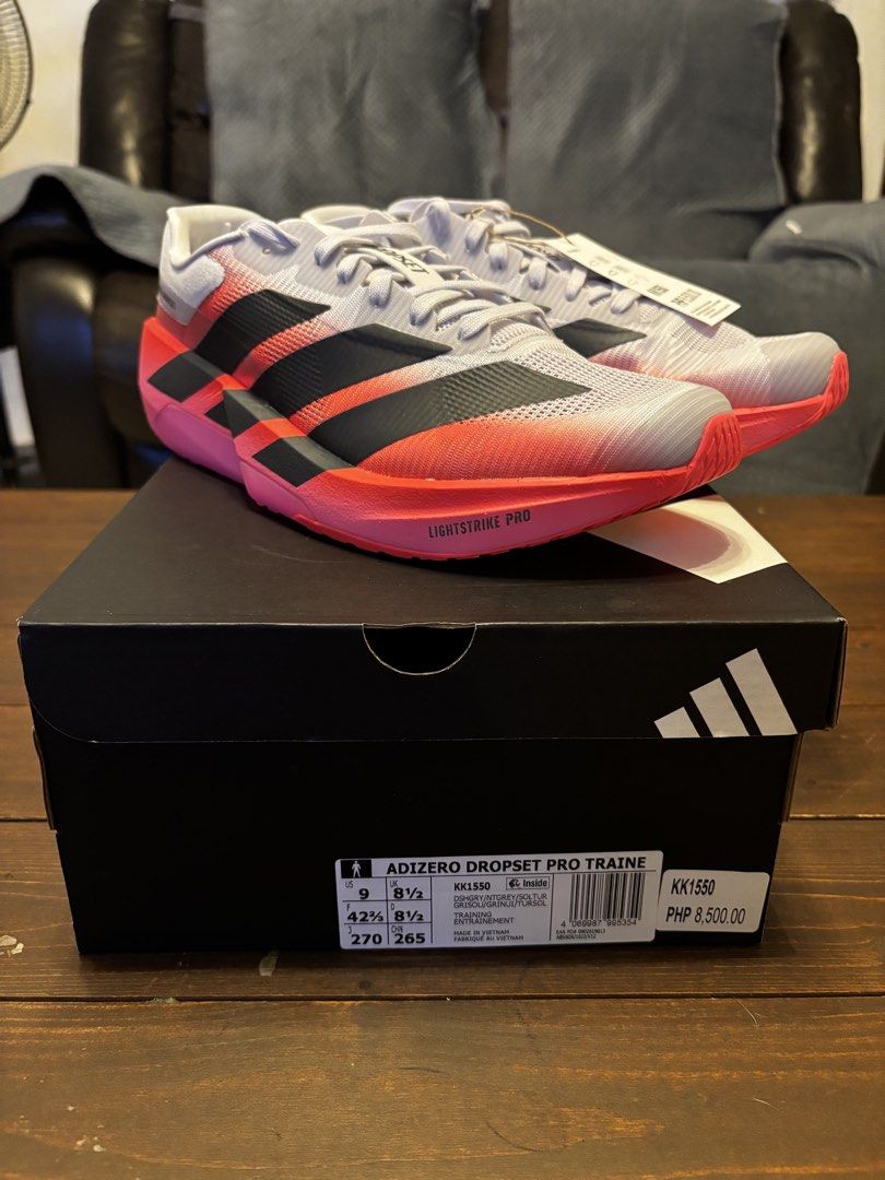 Adidas Adizero Dropset Pro Trainer (Category: Sneakers) located in Quezon City. Submitted by jhscbm0128 (Listing ID 1467074980, Image 1). Description: - Brand: Adidas Adizero Dropset Pro Trainer - Colorway: DSHGRY/NTGREY/SOLTUR - Size: US 9 / UK 8.5 / EU 42 2/3 - Condition: Brand new, never worn, with original box and store tag - Store Price Tag: PHP 8,500 - Key Features: Lightstrike Pro foam midsole, Energyrods for propulsion, and Continental ru