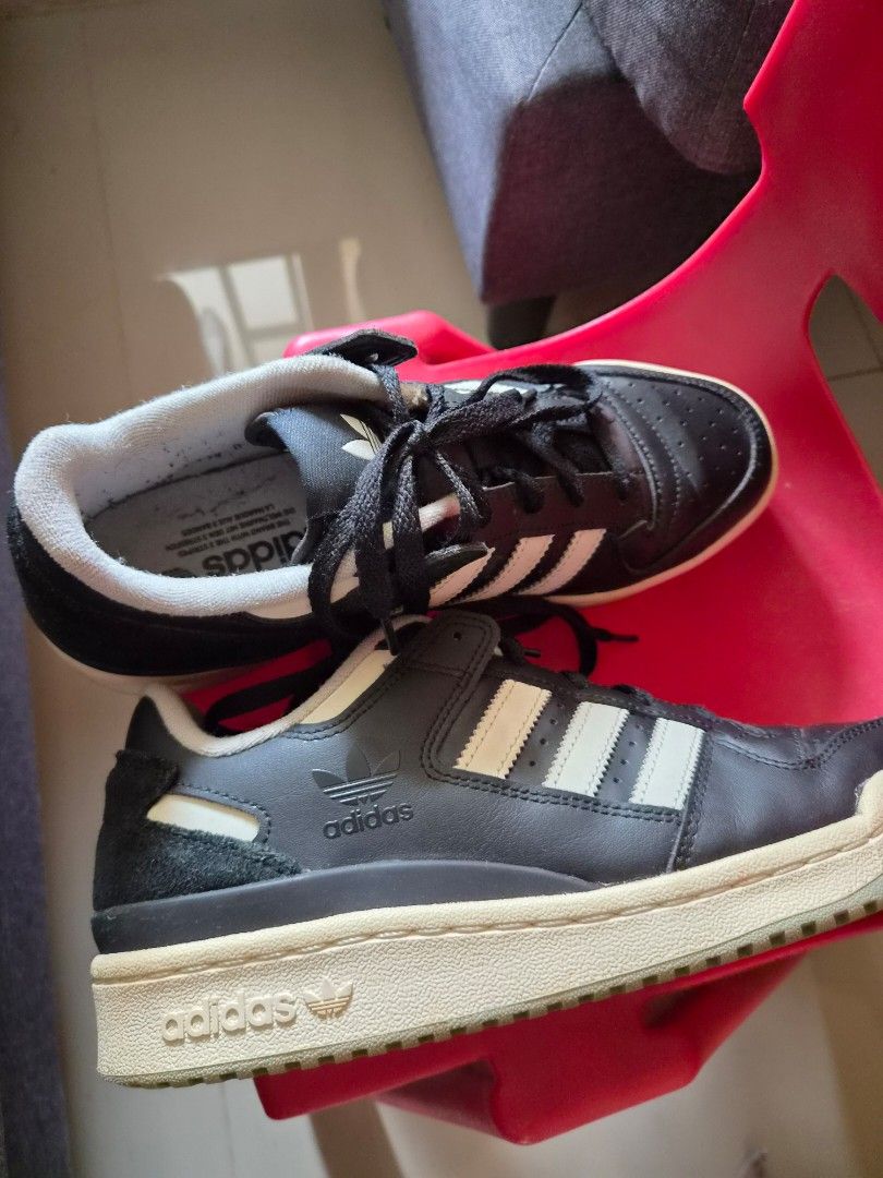 Adidas Forum Low Black White US 8 (Category: Sneakers) located in Las Pinas. Submitted by jtcool (Listing ID 1466985936, Image 2). Description: - Brand: Adidas Forum Low - Color: Black and White with iconic three stripes and Trefoil logo - Size: US 8 / UK 7.5 / FR 41 1/3 - Condition: Normal wear on soles and inner collars, laces included - Style: Great casual everyday kicks.