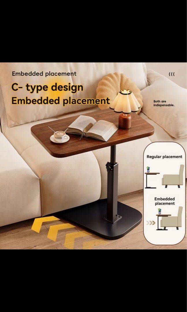 Adjustable C-Shape Sofa Side Table with Rotating Desktop (Walnut Color) - No Box (Category: Tables & Sets) located in Paranaque City. Submitted by shopmycloset_pretty.mercy (Listing ID 1466988668, Image 3). Description: - Adjustable height from 49 to 76 cm for custom comfort - Compact footprint (45 x 28 cm) perfect for small spaces - 360-degree rotating desktop with tilt angles for reading or tablets - C-type base easily slides underneath sofas a