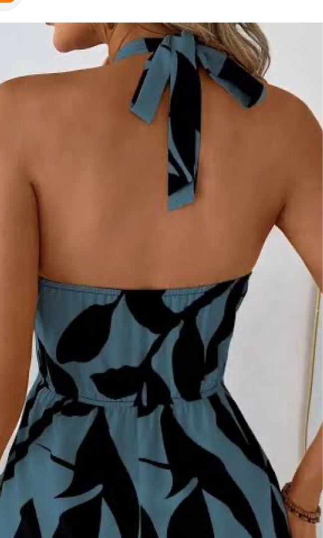 ahein garterized waist halter romper (Category: Rompers) located in Cavite. Submitted by bambimay30 (Listing ID 1466973716, Image 2). Description: black/teal actaul color pls see when worn pic garterized waist self tie neckline.