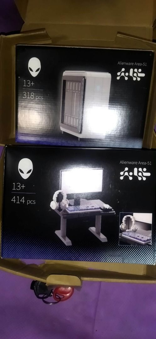 Alienware Area-51 Building Blocks PC and Desk Set Brick Kit (Category: Desktops) located in Cainta. Submitted by errols (Listing ID 1467152091, Image 1). Description: Sealed and unbox Lego Alienware Brick Kit Custom Promotional Set BuildaMOC 414 pieces Desk Brick Kit + 318 pieces PC Desktop Brick Kit This is a custom brick kit of the Alienware Area-51 desktop. It includes 318 original LEGO® pieces, custom packaging, custom booklets, and UV printe