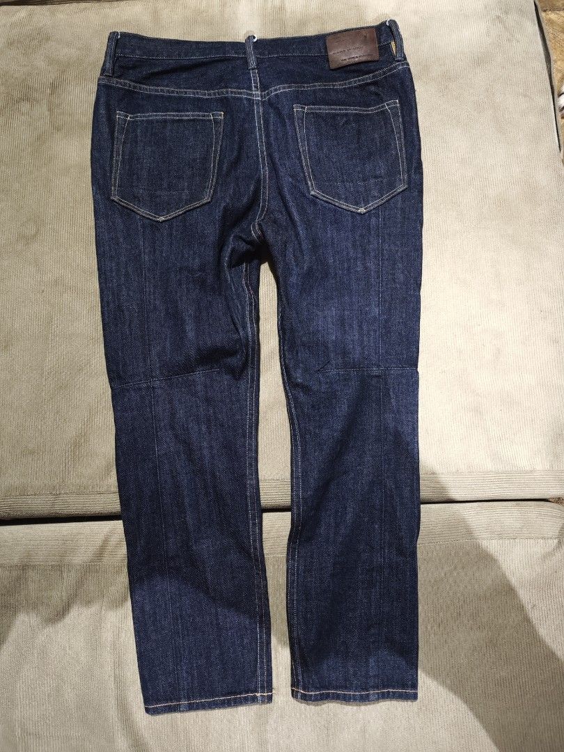 AllSaints Spitalfields Selvedge Denim Jeans (Category: Jeans) located in Quezon City. Submitted by naj.gnabiuq (Listing ID 1466996199, Image 2). Description: - Brand: AllSaints Spitalfields - Wash: Dark indigo with minimal fading - Material: Premium heavy selvedge denim with red-line ID on cuff - Fit: Straight leg cut - Details: Button fly, branded leather patch, and contrast topstitching - Condition: Excellent, versatile everyday wear - size ref