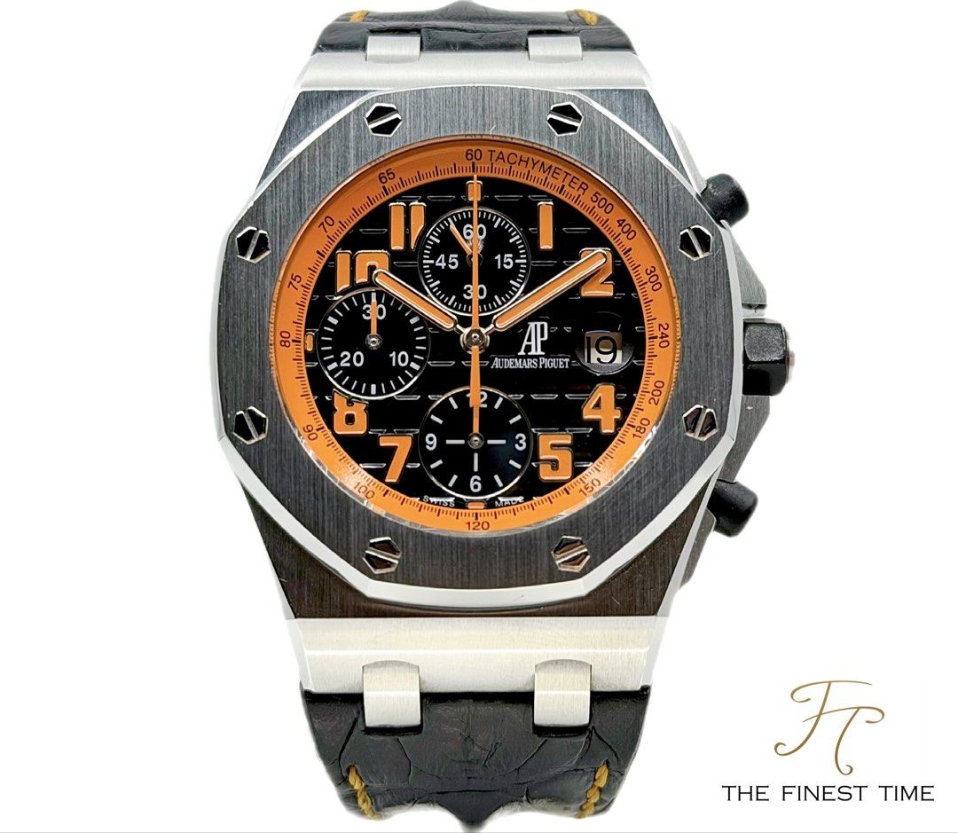 AP Audemars Piguet Royal Oak Offshore 26170ST.OO.D101CR.01 Volcano 26170ST Volcano G Series _ April 2009 (Category: Watches) located in Singapore. Submitted by thefinesttime (Listing ID 1467058011, Image 1). Description: Model: AP Royal Oak Offshore Reference: 26170ST.OO.D101CR.01 Case Diameter: 42MM Dial Color: Black Material: Steel Bezel Material: Steel Bracelet material: Leather Series: G New or Used: Used Box & Paper: Yes,full set Date of Pur