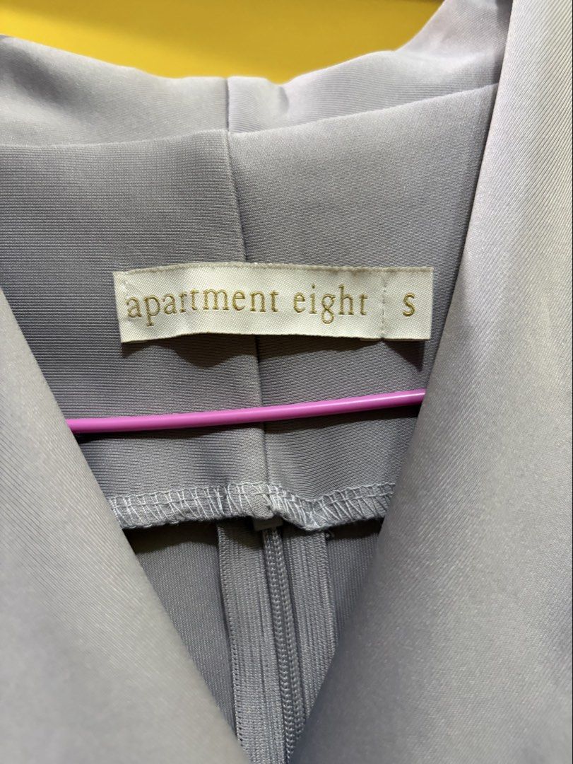 Apartment Eight Grey Blazer and Pants Set Size S (Category: Jumpsuits) located in Calamba. Submitted by handpickedbynetty (Listing ID 1467117919, Image 2). Description: - Brand: Apartment Eight - Style: Matching blazer and pants set - Size: Small - Color: Light grey - Jacket Details: Double-breasted, gold-toned buttons, cropped sleeves, structured lapels - Pants Details: Straight-leg trousers - Condition: Worn a few times, freshly cleaned and rea