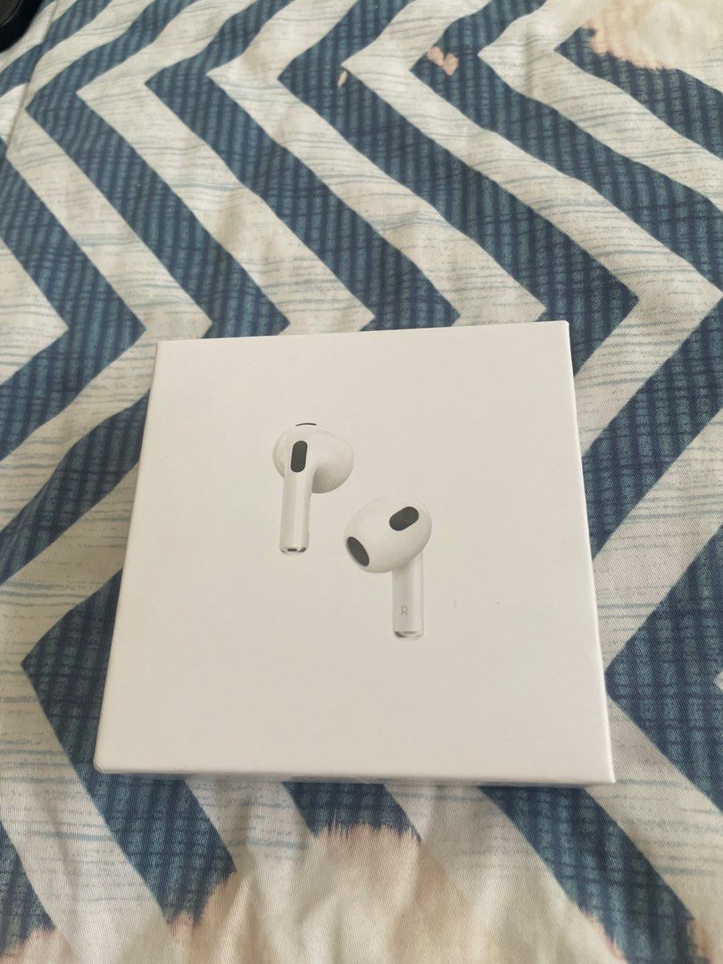 Apple AirPods 3rd Generation (Category: Earphones) located in Manila. Submitted by arabella13 (Listing ID 1466971786, Image 1). Description: - Product: Apple AirPods (3rd Generation) - Case: MagSafe Charging Case included - Condition: Brand new, opened box to check contents only, never used - Battery: Untouched and pristine - Color: Pristine White - Inclusions: Original box, charging cable, and paperwork complete.