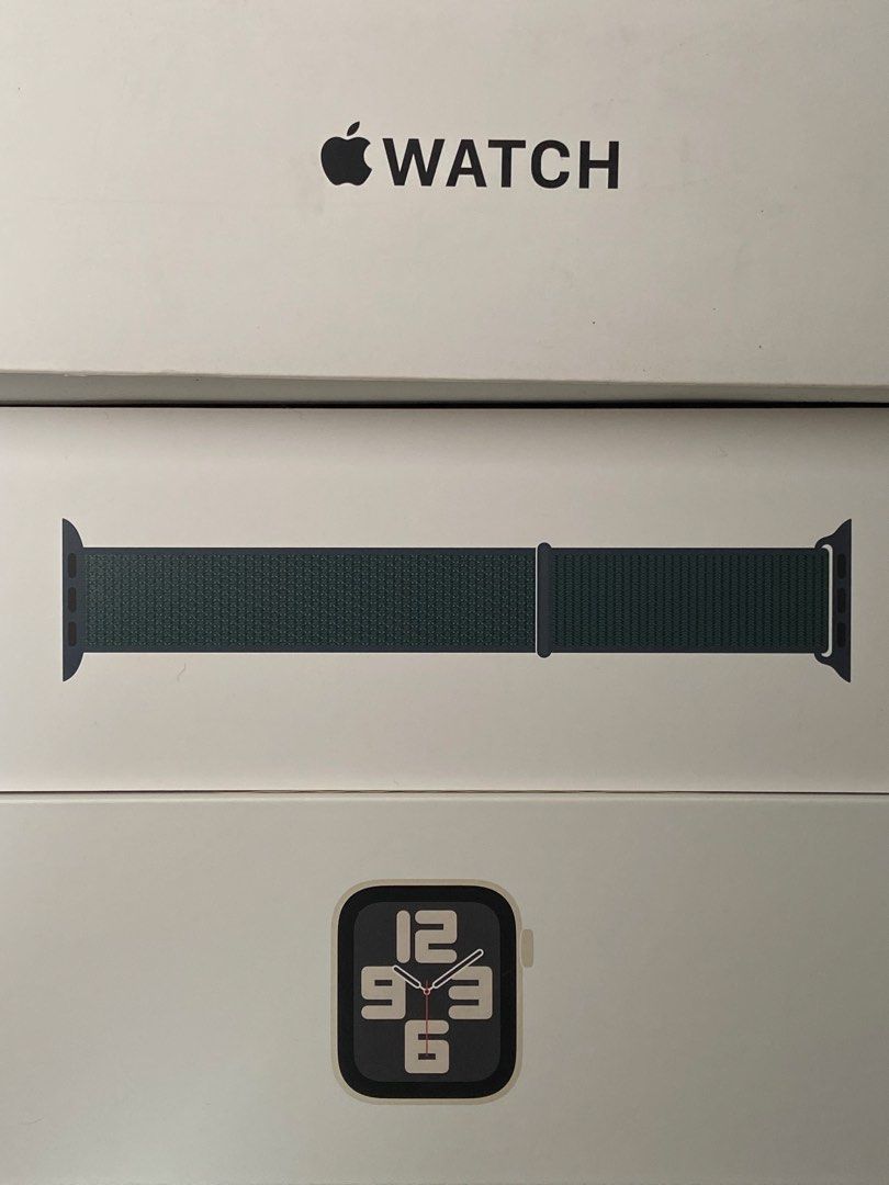 Apple Watch SE 2 (2024) - 40mm Starlight (Category: Wearables & Smart Watches) located in Manila. Submitted by jinlikespink (Listing ID 1467102926, Image 2). Description: Inclusions: Apple Watch unit Original Lake Green Sport Loop Original Starlight Sport Band (has visible signs of use/normal discoloration) Original charger Details: Battery Health: 96% Bought: December 7, 2024 Screen: 10/10 pristine, smooth, zero scratches (always protected with 